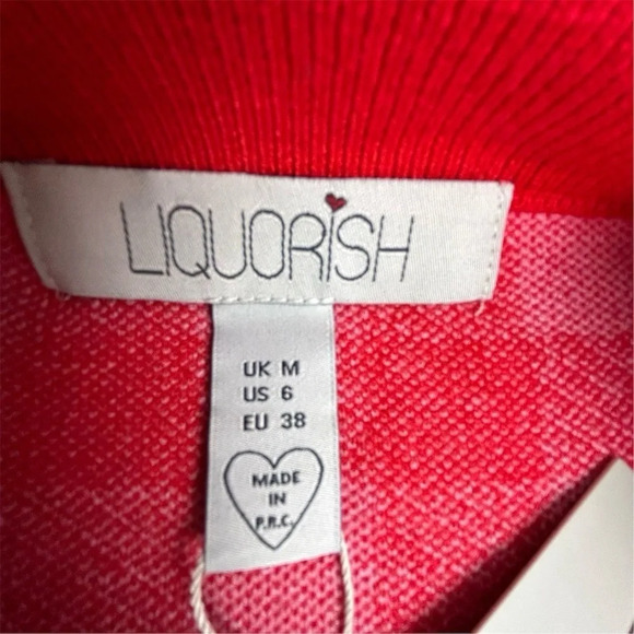 ASOS Liquorish Women's Size 6 Check Knit Mini Skirt Red Pink Side Slit Casual - Picture 7 of 9